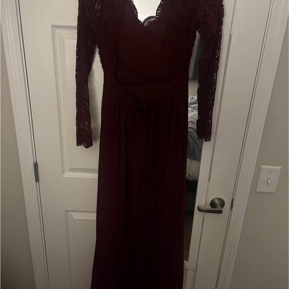 Lulu's Burgundy Lace Long Sleeve Dress